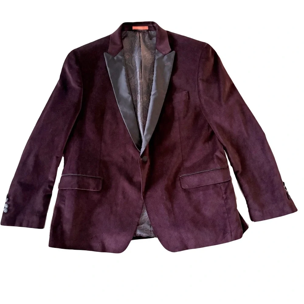 TALLIA 46R Velvet Dinner Jacket Tuxedo‎ Modern Fit Burgundy / Black